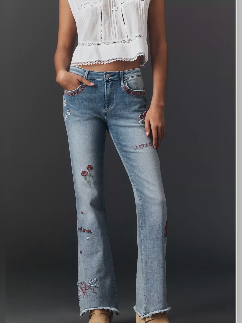 Driftwood Eva Valentine's Day Mid-Rise Flare Jeans ~ Love Letters